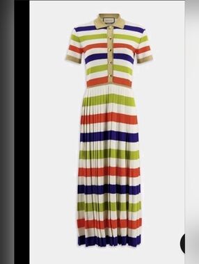 Gucci Polo Dress- Midi Size XS/S Striped, Bottom Pleated Midi Dress MultiColor